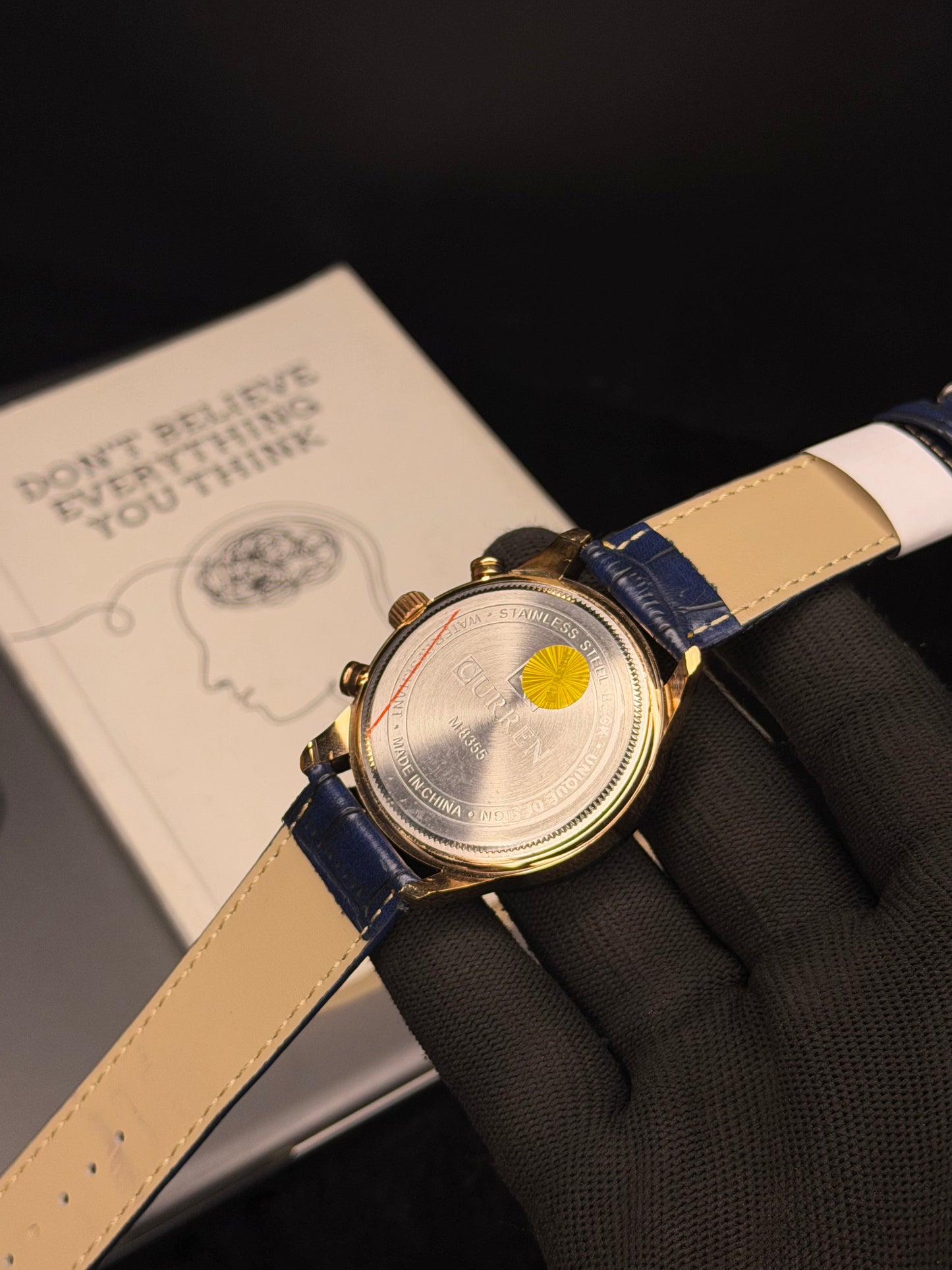 Curren Luxury Blue Chronograph Leather Strap Men’s Watch – Gold Tone Case