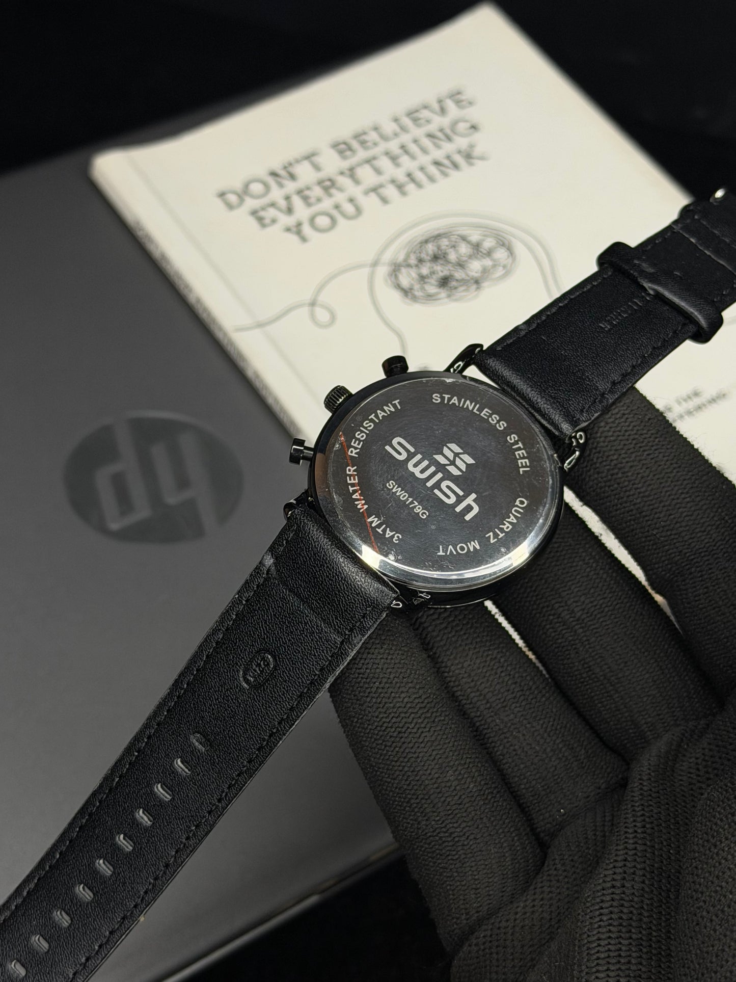 Swish Grey Black Dial Black Leather Men’s Watch