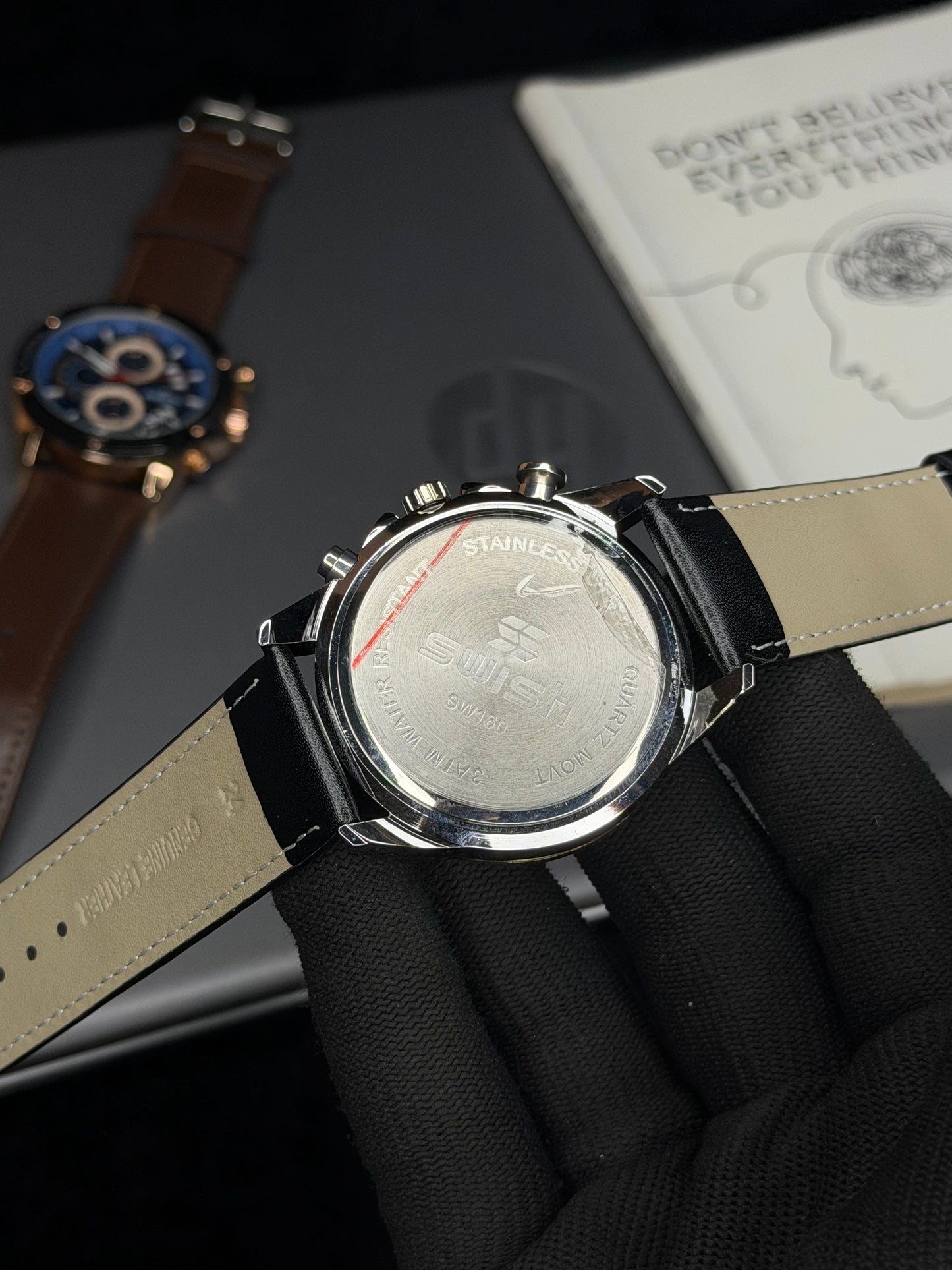 SWISH Blue Dial Leather Strap Chronograph Style Watch – Black Strap