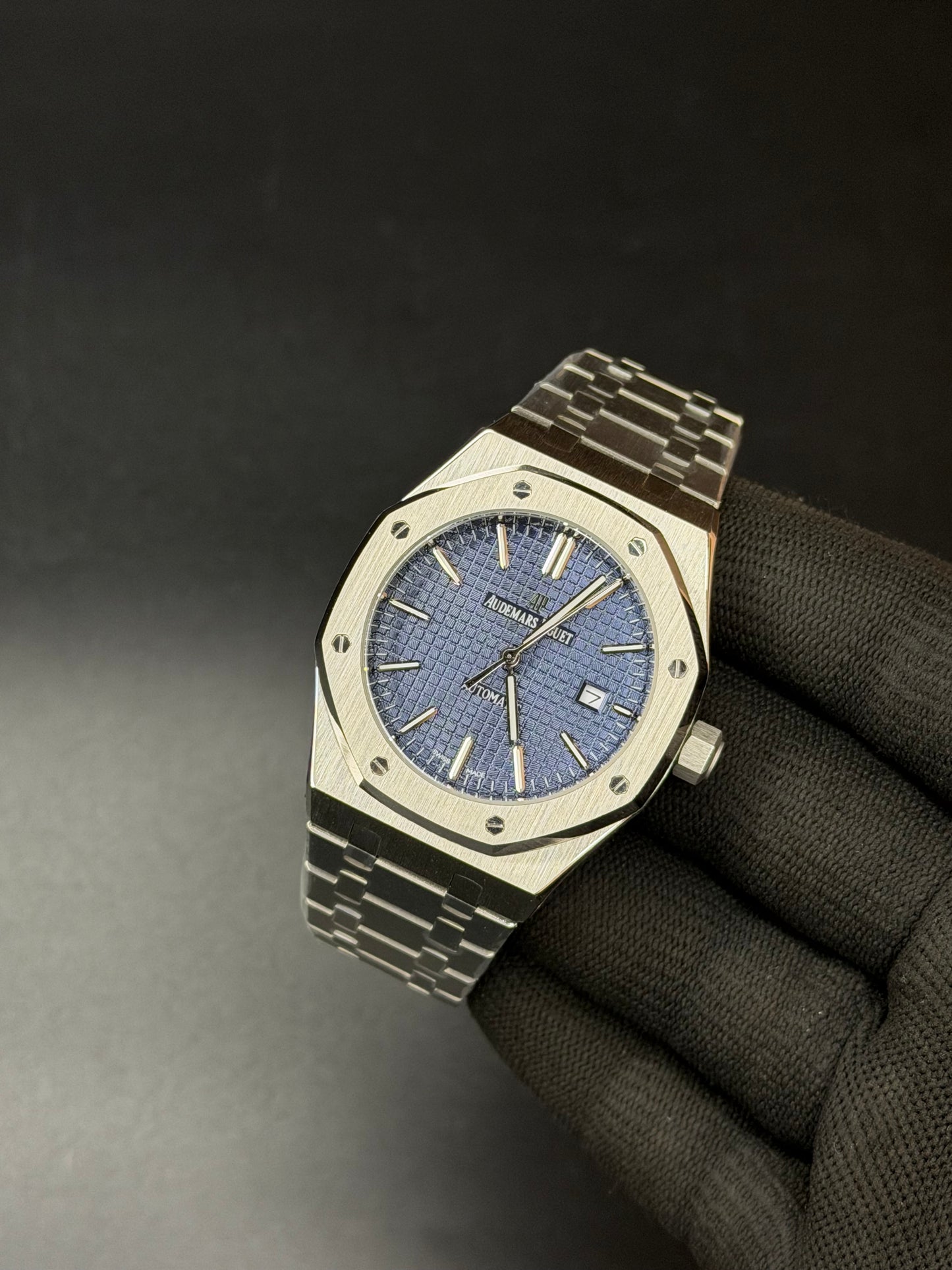40mm Royal Oak Style Automatic Watch – Blue Tapisserie Dial | Integrated Bracelet