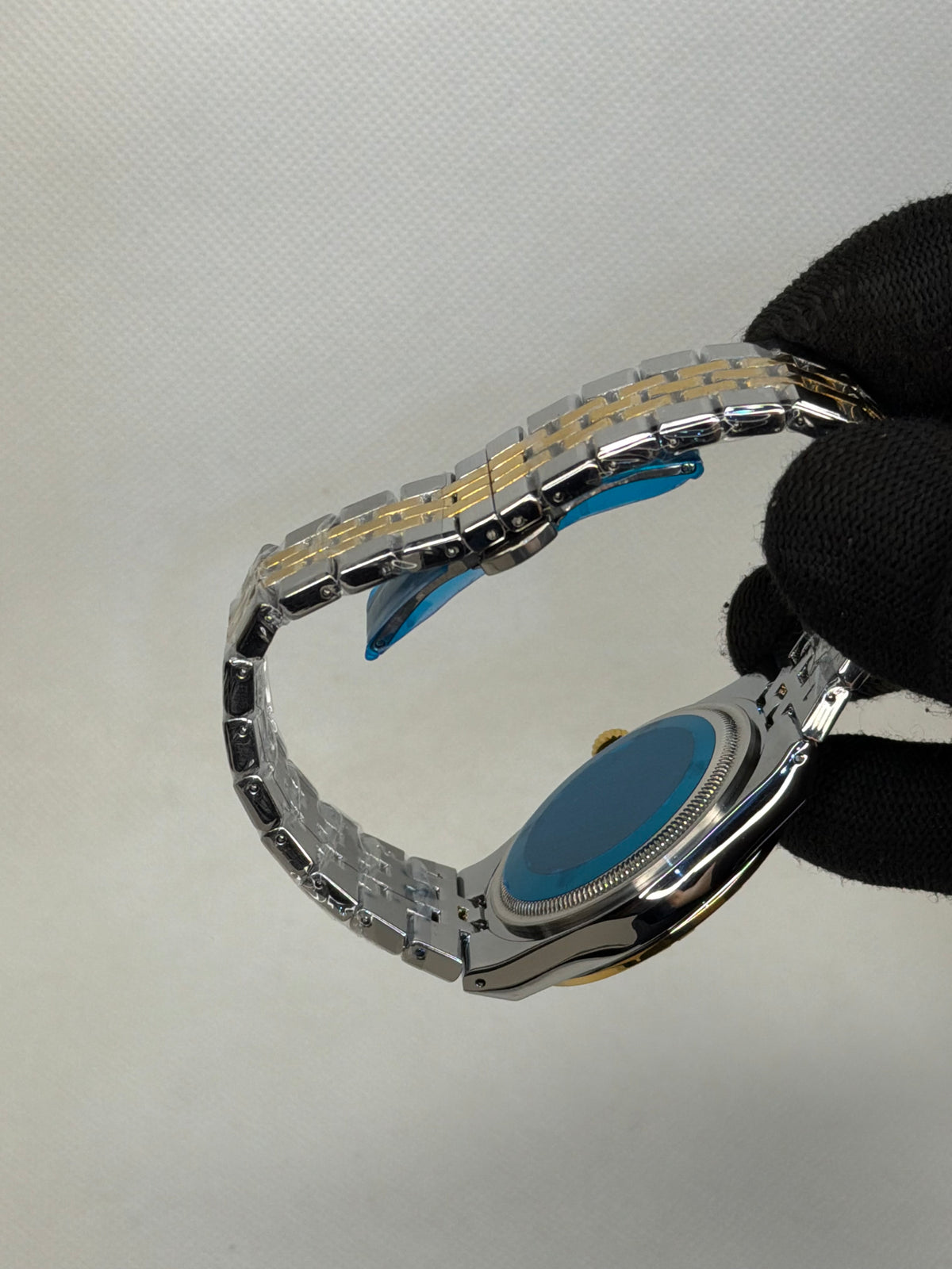 Luxury Day-Date Diamond Bezel White Pattern Dial Two Tone Stainless Steel Men’s Watch