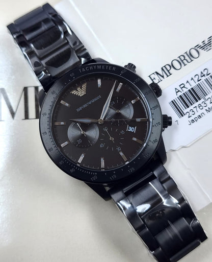 EMPORIO ARMANI Mario Black Stainless Steel Black Dial Chronograph Quartz Watch for Gents - AR11242