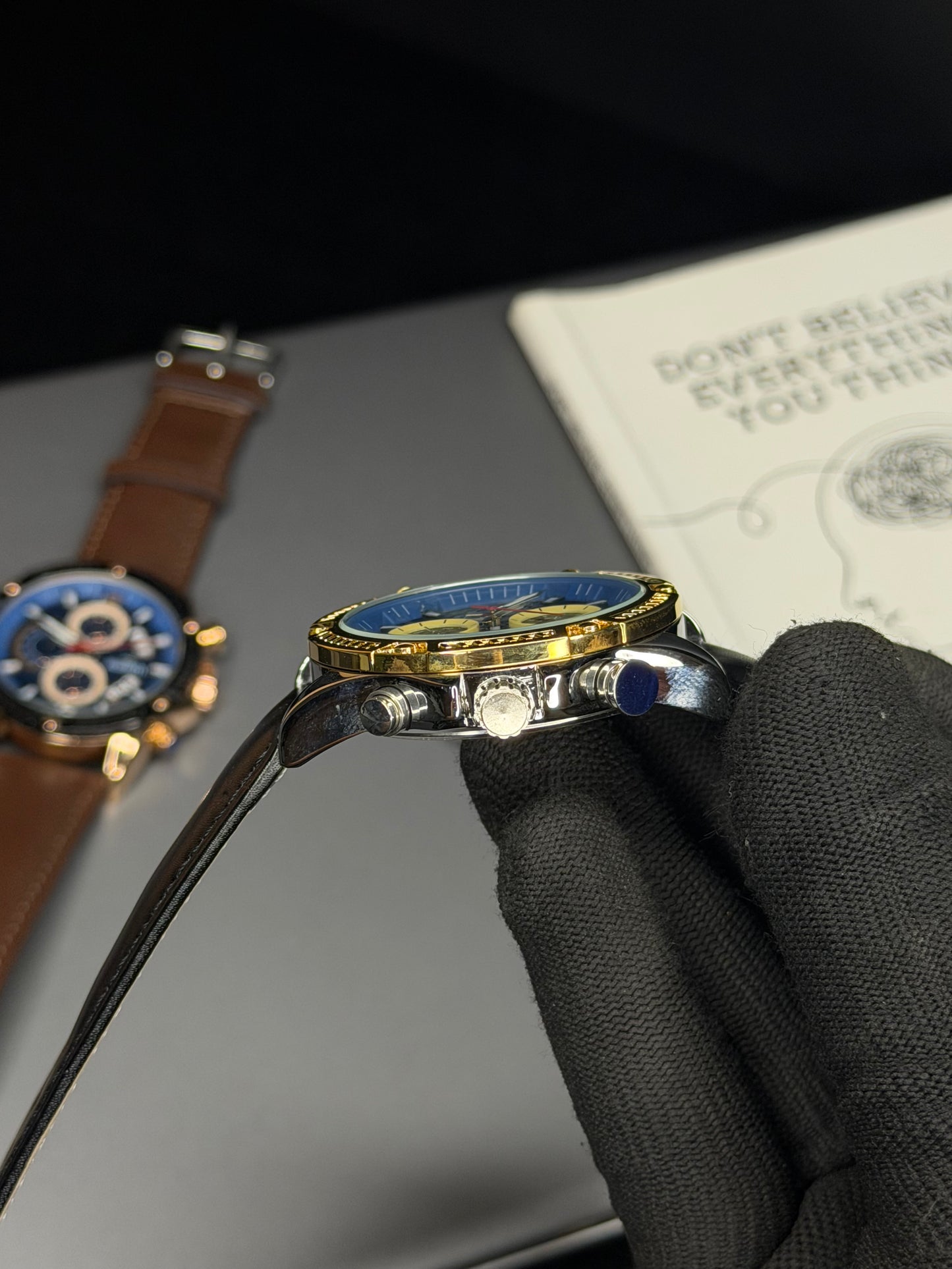 SWISH Blue Dial Leather Strap Chronograph Style Watch – Black Strap