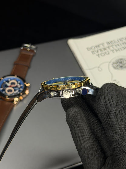 SWISH Blue Dial Leather Strap Chronograph Style Watch – Black Strap
