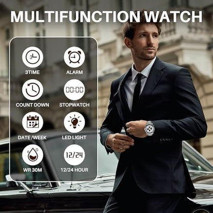 SKMEI Men's Wrist Watch Waterproof Analog Digital Chronograph LED Multi-Time Business Watch Stainless Steel