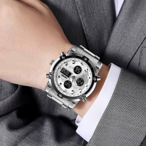 SKMEI Men's Wrist Watch Waterproof Analog Digital Chronograph LED Multi-Time Business Watch Stainless Steel