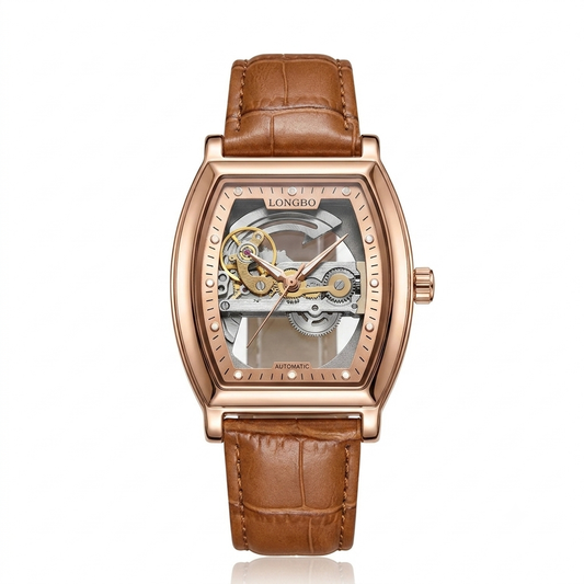 Longbo Luxury Skeleton Automatic Watch | Tonneau Case & Premium Leather Strap