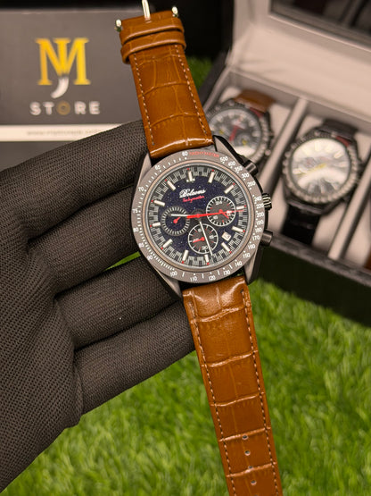 Bolaoms Tachymeter Chronograph Men’s Watch – Embossed Leather Strap | MJ Store