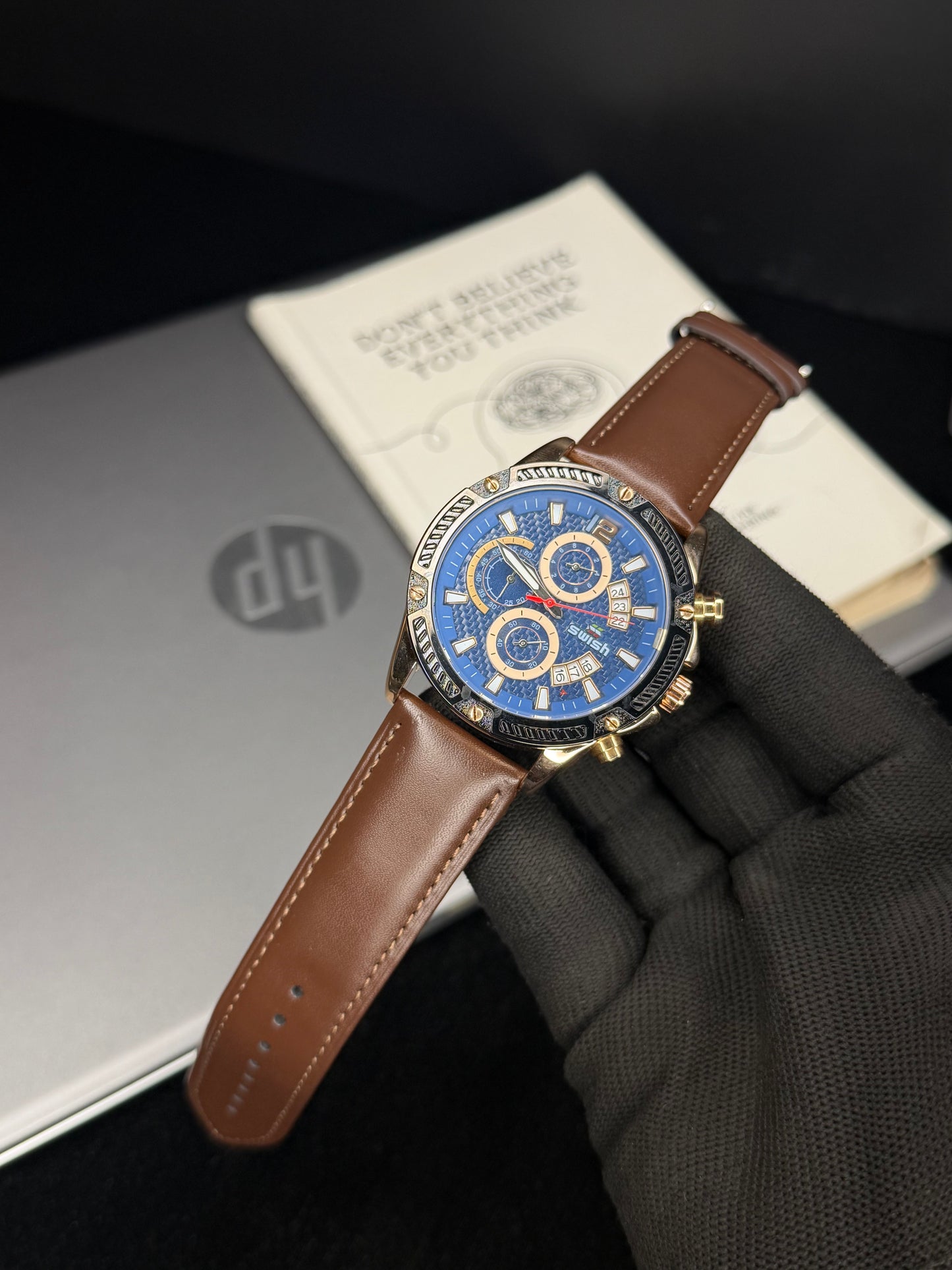 Swish Luxury Blue Dial Brown Leather Chronograph Men’s Watch