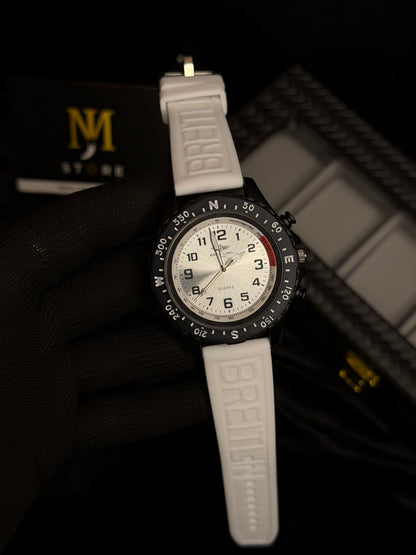 Men’s Sport Quartz Compass Watch – Matte Black Case & Rubber Strap | MJ Store