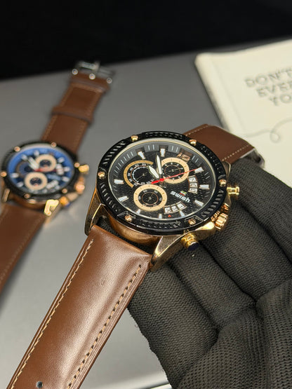 SWISH Black Dial Leather Strap Chronograph Style Watch – Brown Strap
