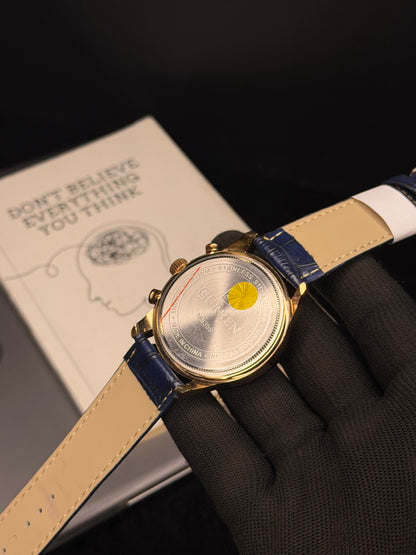 Curren Luxury Blue Chronograph Leather Strap Men’s Watch – Gold Tone Case