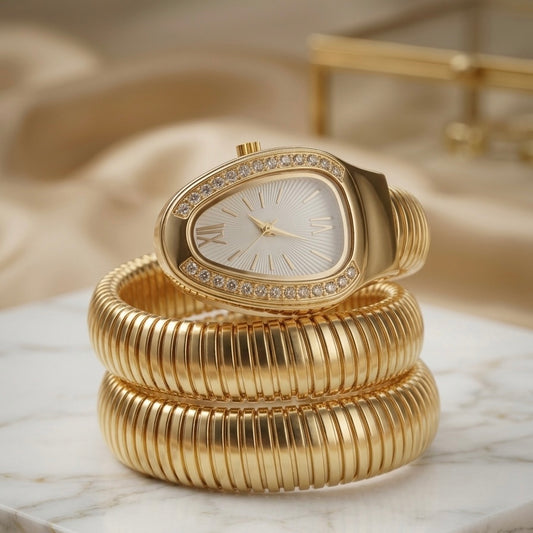 Women’s Gold Snake Wrap Bracelet Watch – Luxury Fashion Timepiece