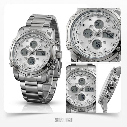 SKMEI Men's Wrist Watch Waterproof Analog Digital Chronograph LED Multi-Time Business Watch Stainless Steel