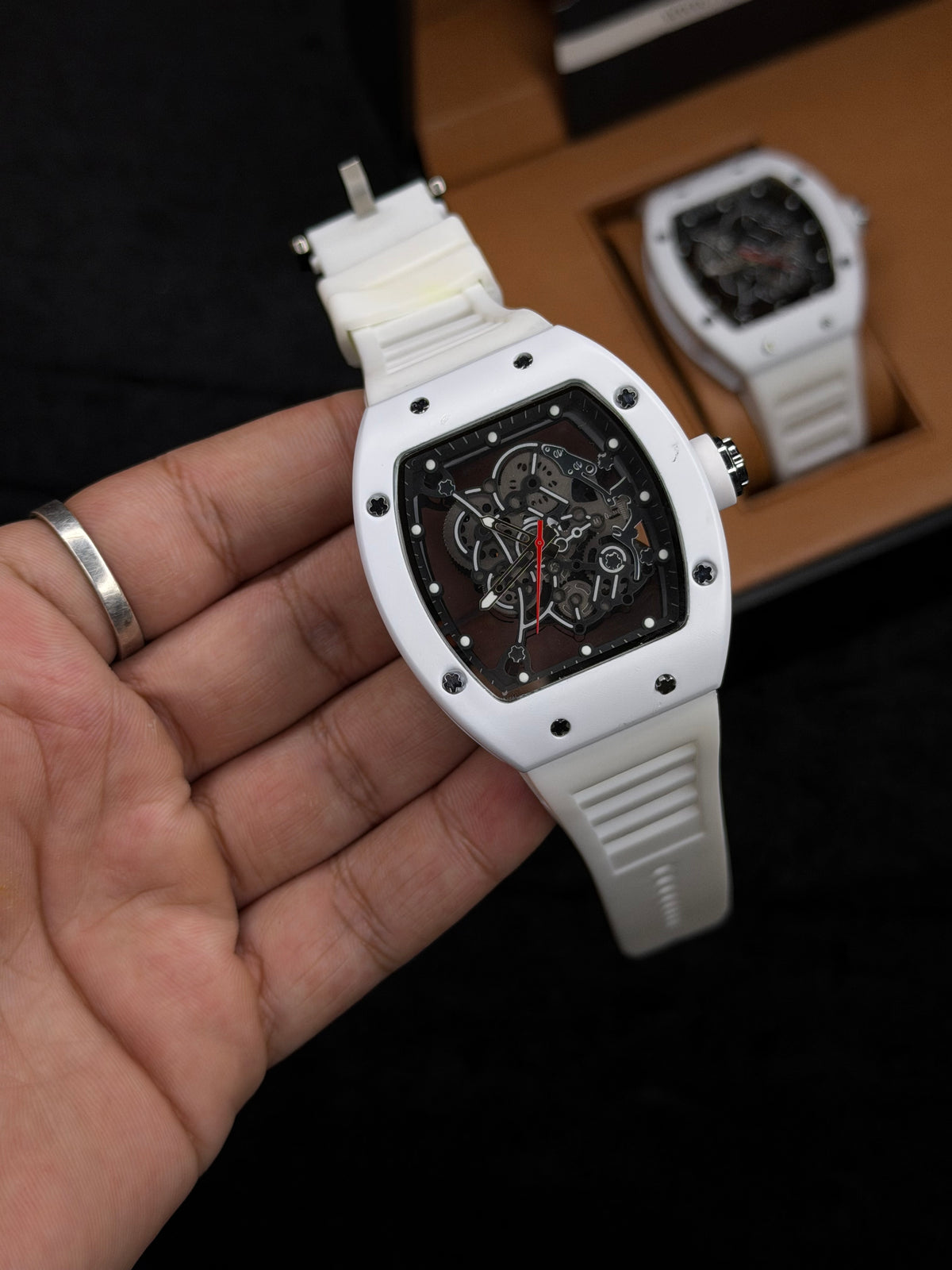 RM High Quality Skeleton Quartz Watch – White | MJ Store