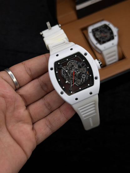 RM High Quality Skeleton Quartz Watch – White | MJ Store