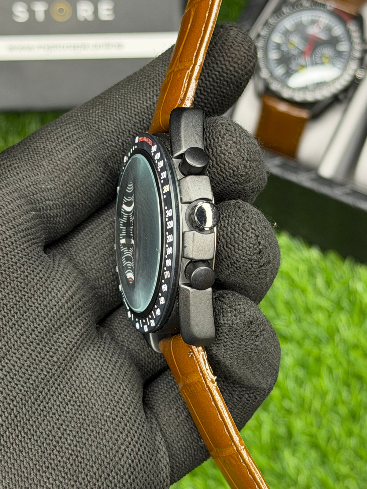 Bolaoms Tachymeter Chronograph Men’s Watch – Embossed Leather Strap | MJ Store