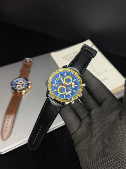 SWISH Blue Dial Leather Strap Chronograph Style Watch – Black Strap
