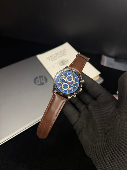 Swish Luxury Blue Dial Brown Leather Chronograph Men’s Watch