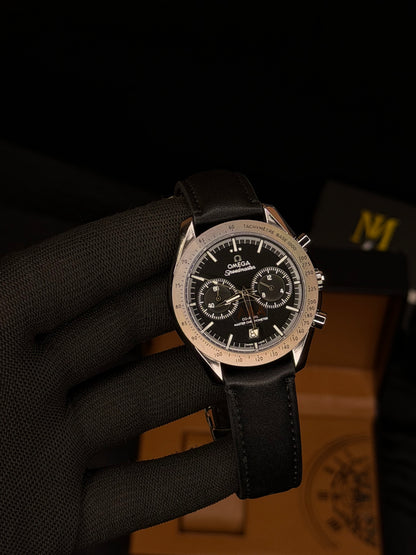 Speedmaster 1957 Homage Dual-Dial Chronograph Men's Watch – Genuine Leather Strap - MJ Store
