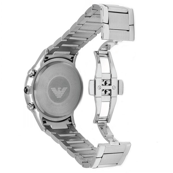 EMPORIO ARMANI Classic Silver Stainless Steel Black Dial Chronograph Quartz Watch for Gents - AR2434