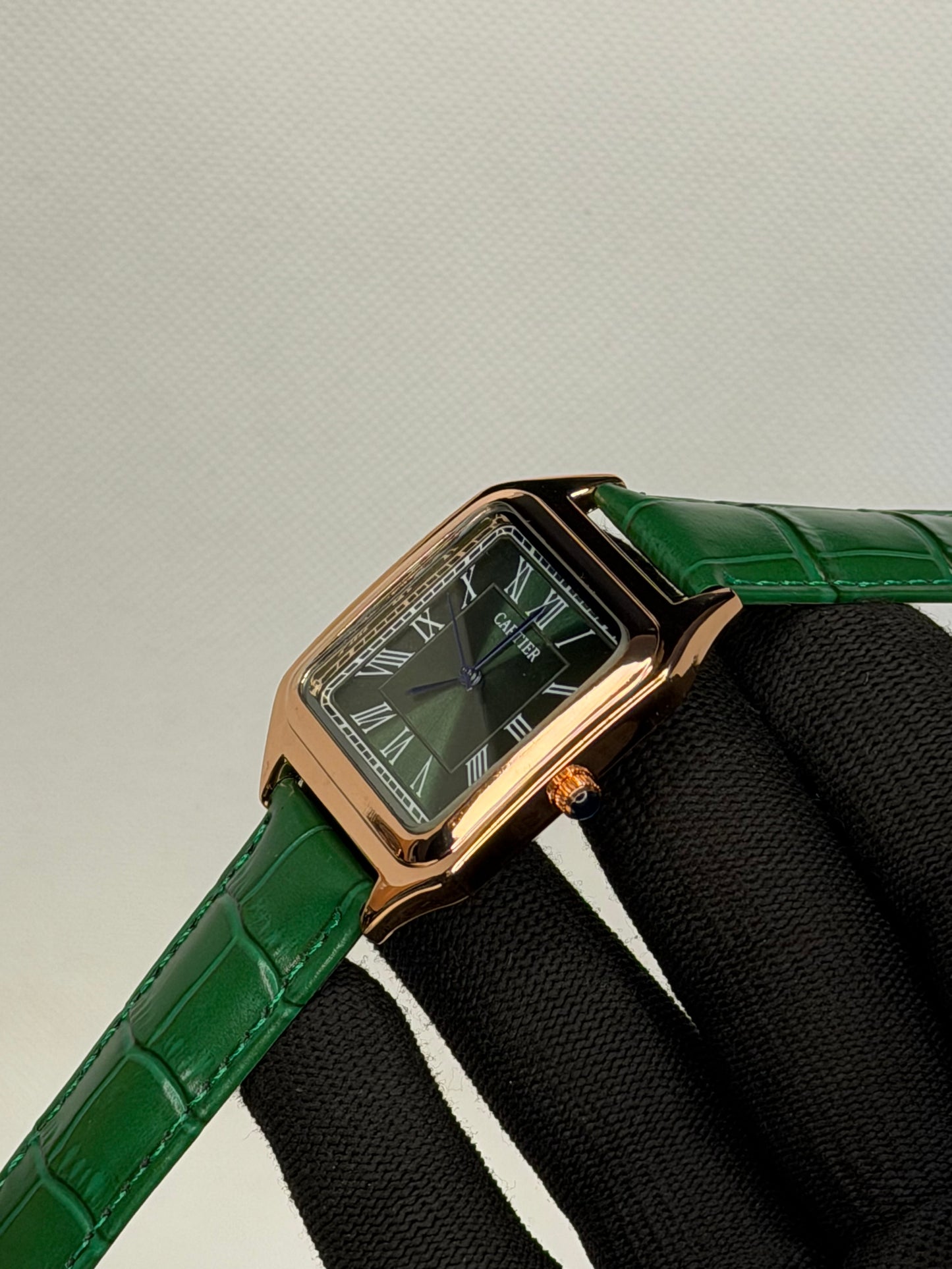 Premium Square Green Dial Dress Watch – Rose Gold Case with Leather Strap