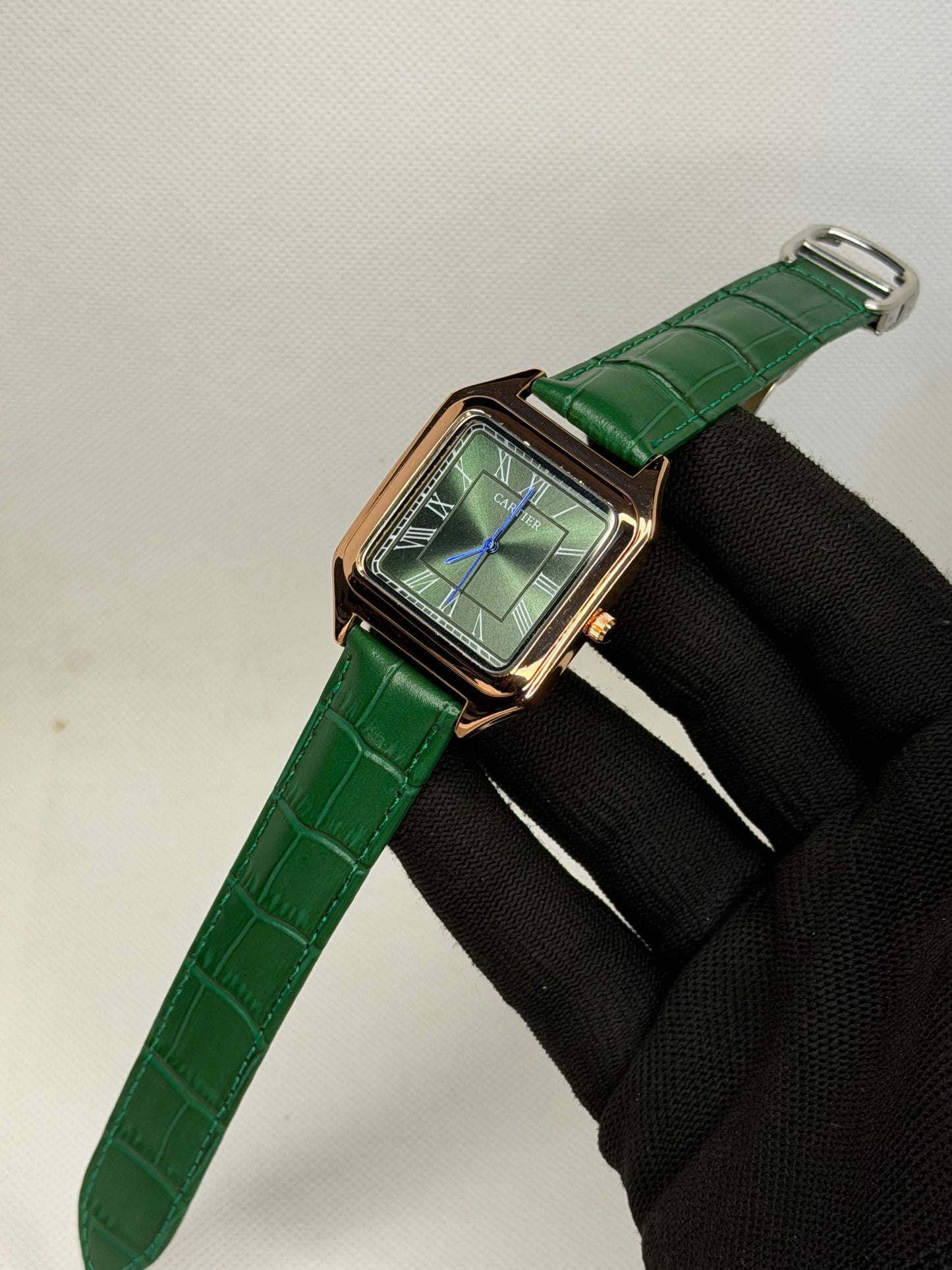 Premium Square Green Dial Dress Watch – Rose Gold Case with Leather Strap