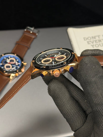 SWISH Black Dial Leather Strap Chronograph Style Watch – Brown Strap