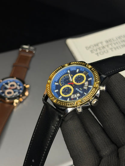SWISH Blue Dial Leather Strap Chronograph Style Watch – Black Strap