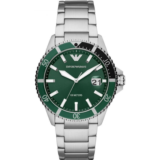 Emporio Armani AR11338 Men’s Diver Watch with Green Dial + 1-Year Warranty