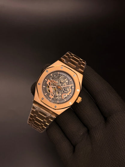 41mm Royal Oak Style Double Balance Automatic Watch – Rose Gold Openworked Dial | Integrated Bracelet
