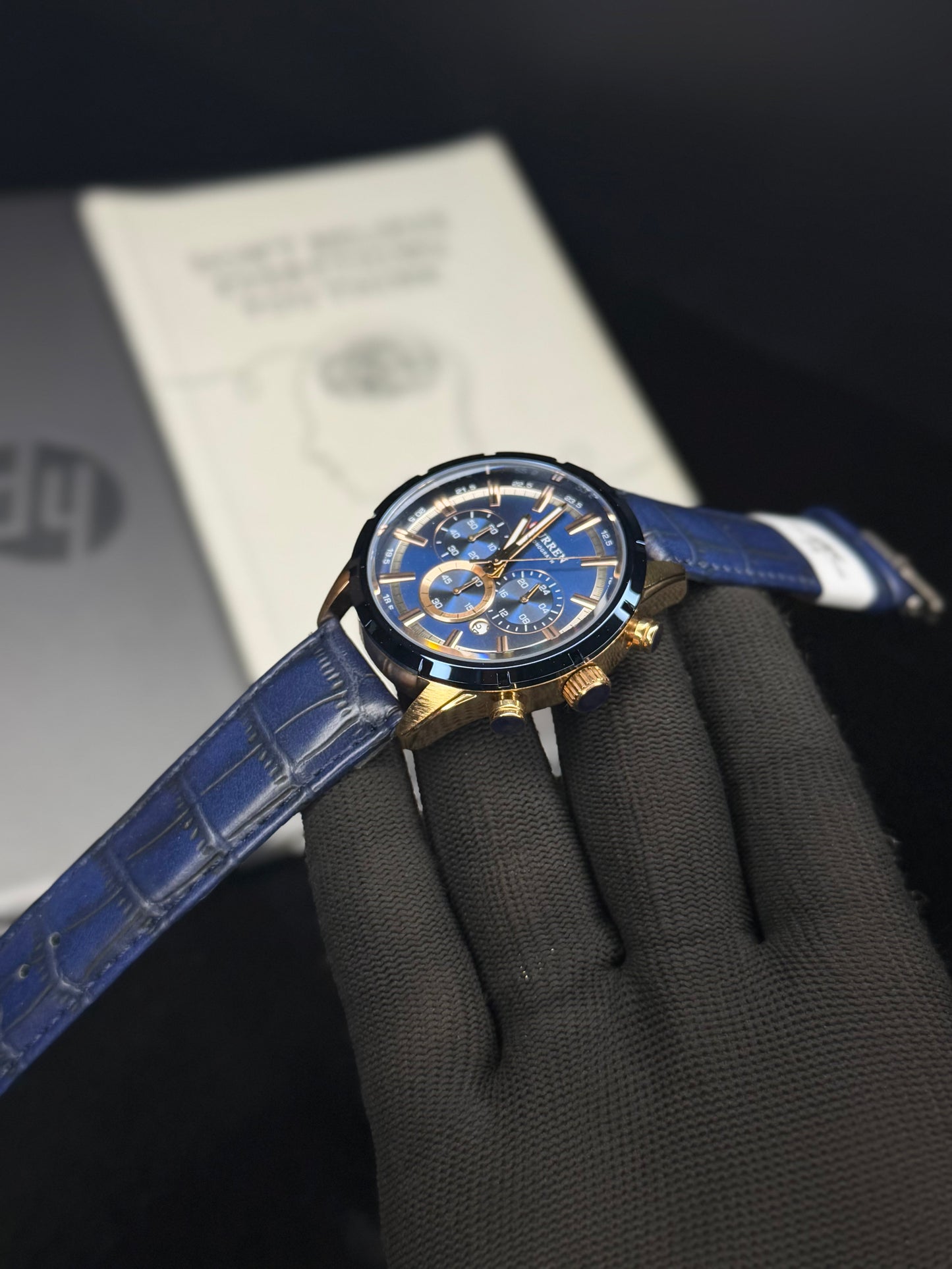 Curren Luxury Blue Chronograph Leather Strap Men’s Watch – Gold Tone Case