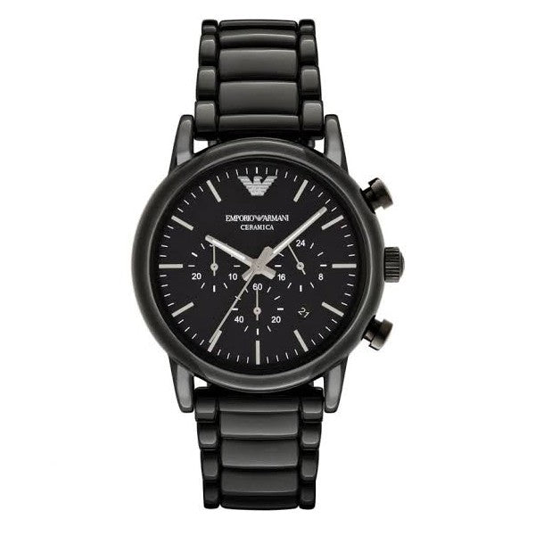 EMPORIO ARMANI Black Stainless Steel Black Dial Chronograph Quartz Watch for Gents – AR1507