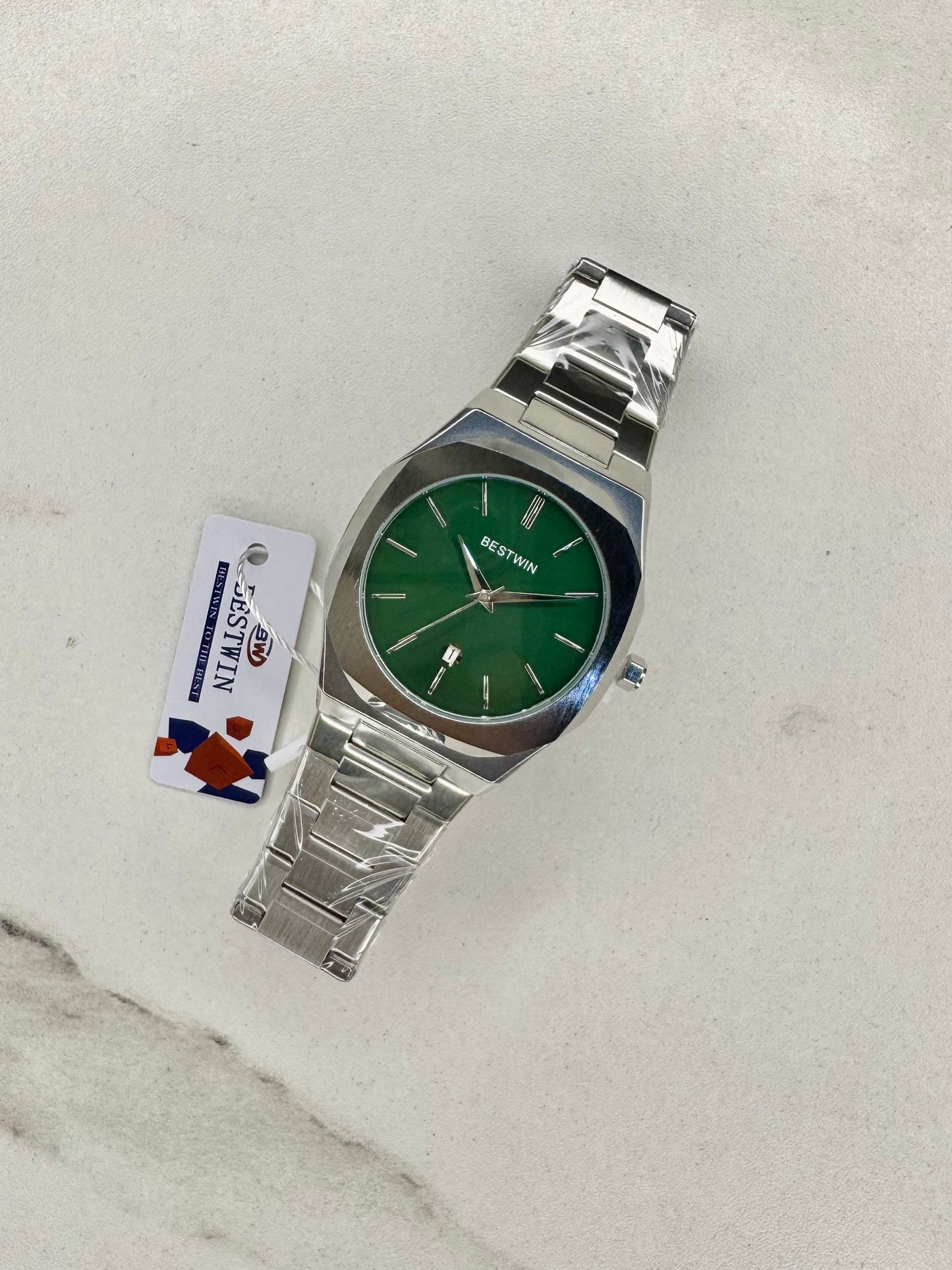 MJ BestWin Silver-Green Luxury Quartz Watch for Men