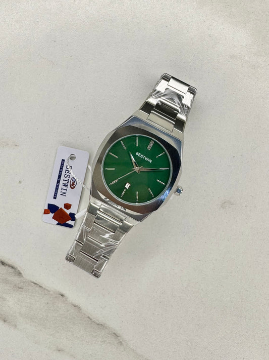 MJ BestWin Silver-Green Luxury Quartz Watch for Men