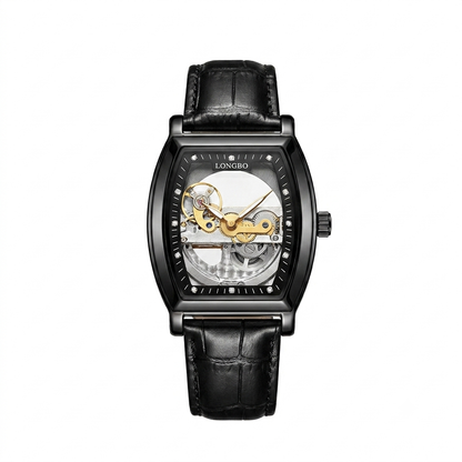 Longbo Luxury Skeleton Automatic Watch | Tonneau Case & Premium Leather Strap