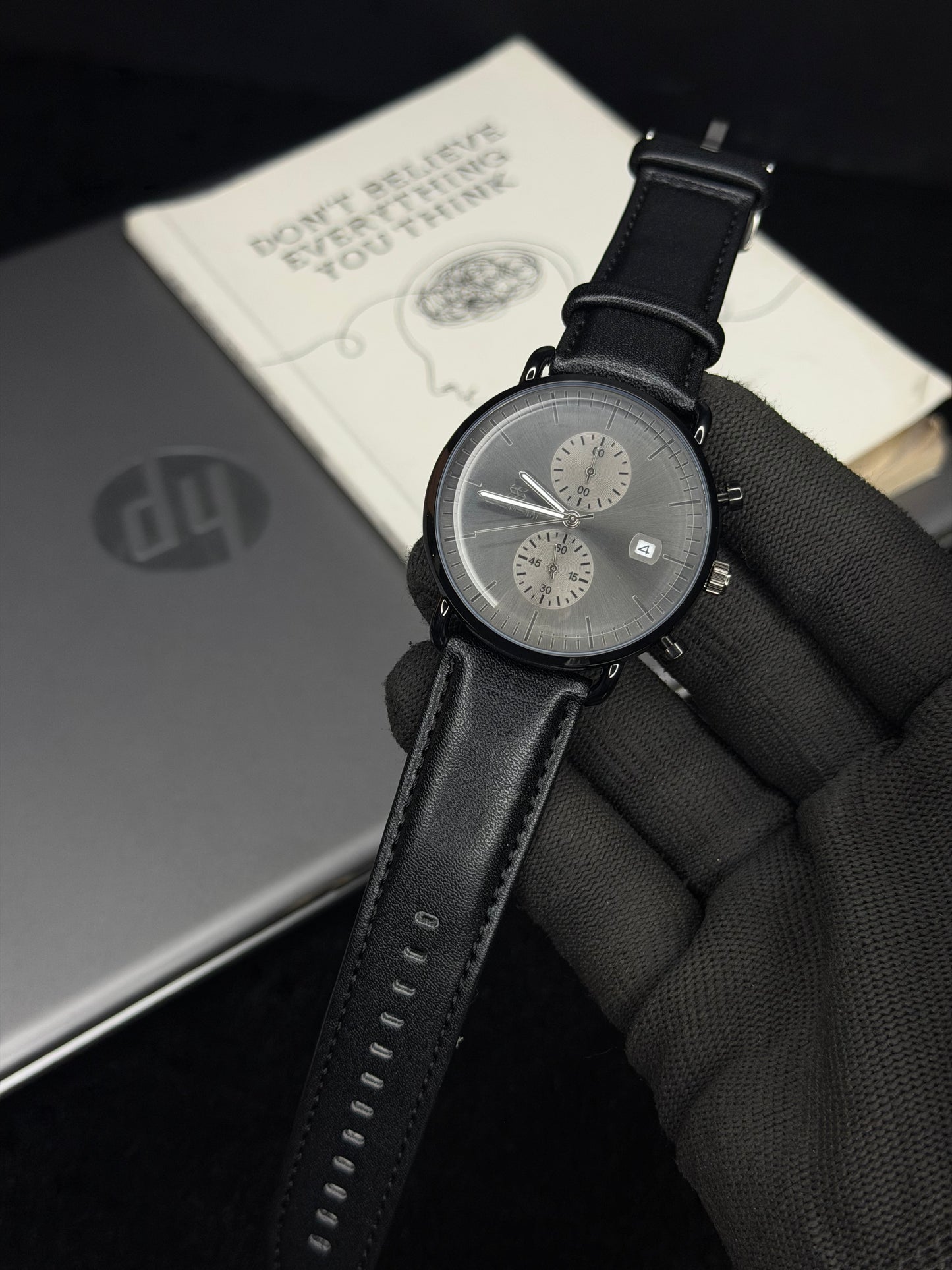 Swish Grey Black Dial Black Leather Men’s Watch