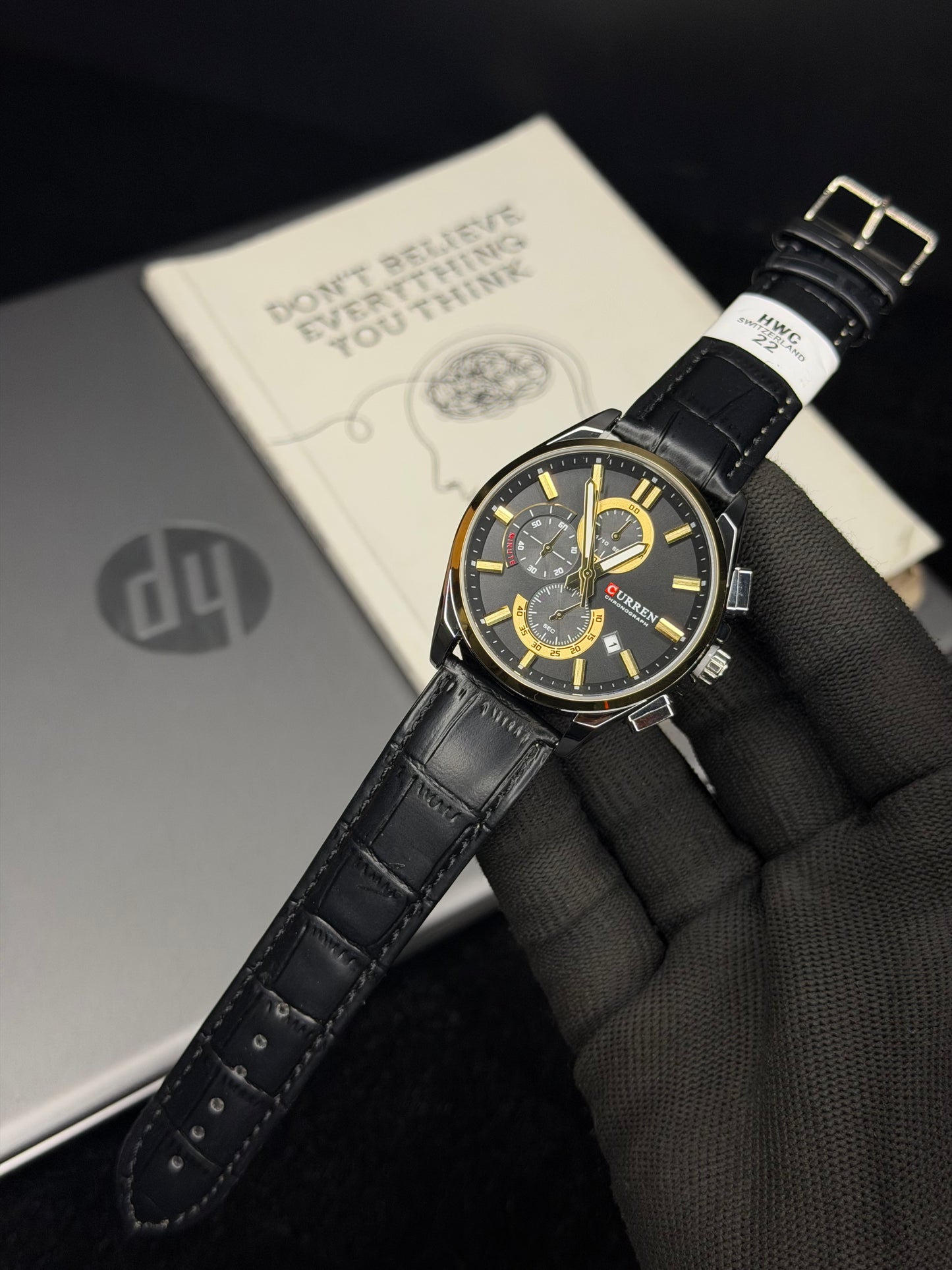 Curren Luxury Black Gold Chronograph Leather Men’s Watch