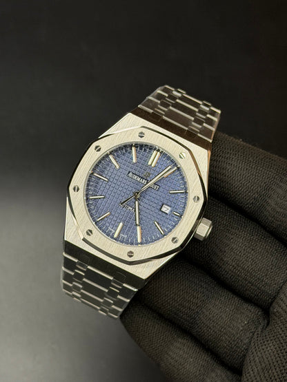 40mm Royal Oak Style Automatic Watch – Blue Tapisserie Dial | Integrated Bracelet