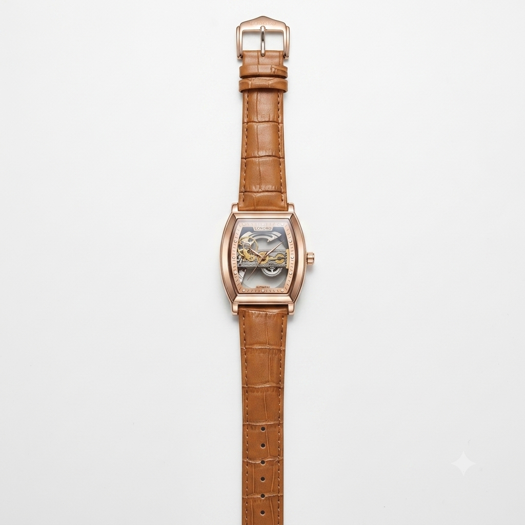 Longbo Luxury Skeleton Automatic Watch | Tonneau Case & Premium Leather Strap