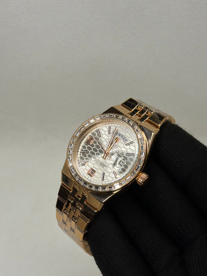 Luxury Day-Date Diamond Bezel Rose Gold Stainless Steel Men’s Watch