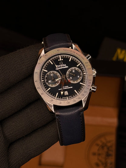 Speedmaster 1957 Homage Dual-Dial Chronograph Men's Watch – Genuine Leather Strap - MJ Store