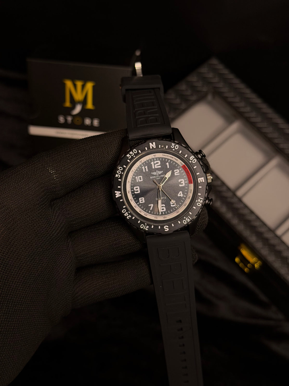 Men’s Sport Quartz Compass Watch – Matte Black Case & Rubber Strap | MJ Store