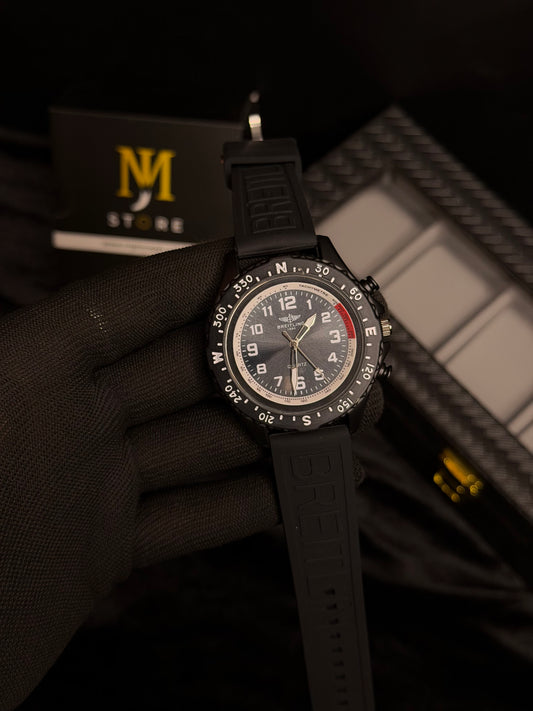 Men’s Sport Quartz Compass Watch – Matte Black Case & Rubber Strap | MJ Store
