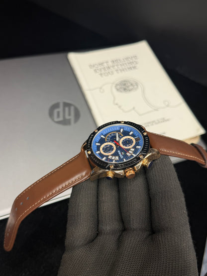 Swish Luxury Blue Dial Brown Leather Chronograph Men’s Watch