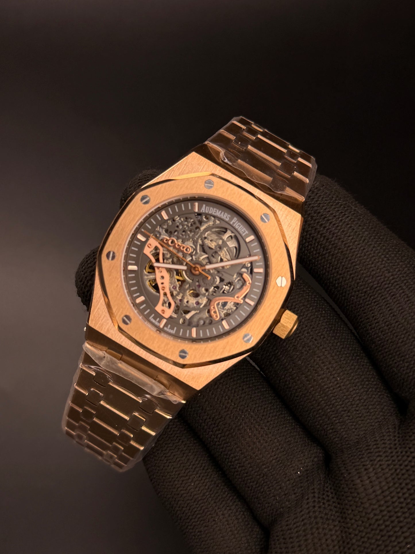 41mm Royal Oak Style Double Balance Automatic Watch – Rose Gold Openworked Dial | Integrated Bracelet