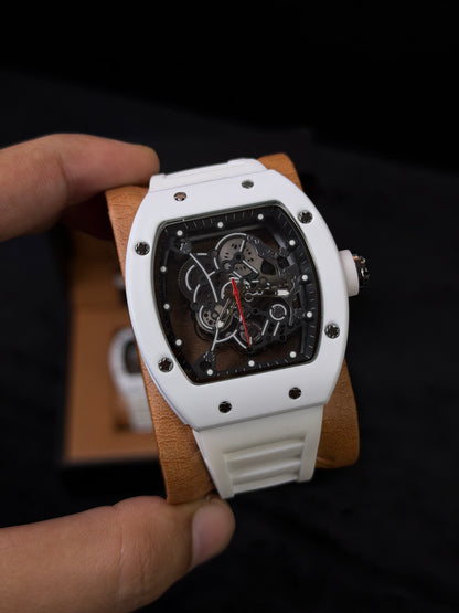 RM High Quality Skeleton Quartz Watch – White | MJ Store