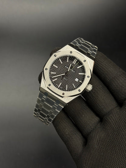 41mm Luxury Oak Automatic Watch – Black Tapisserie Dial