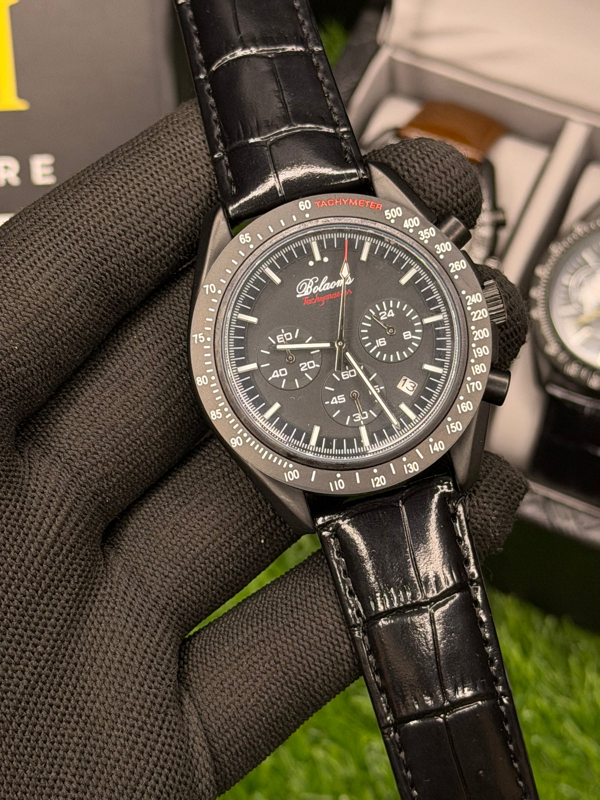 Bolaoms Tachymeter Chronograph Men’s Watch – Embossed Leather Strap | MJ Store