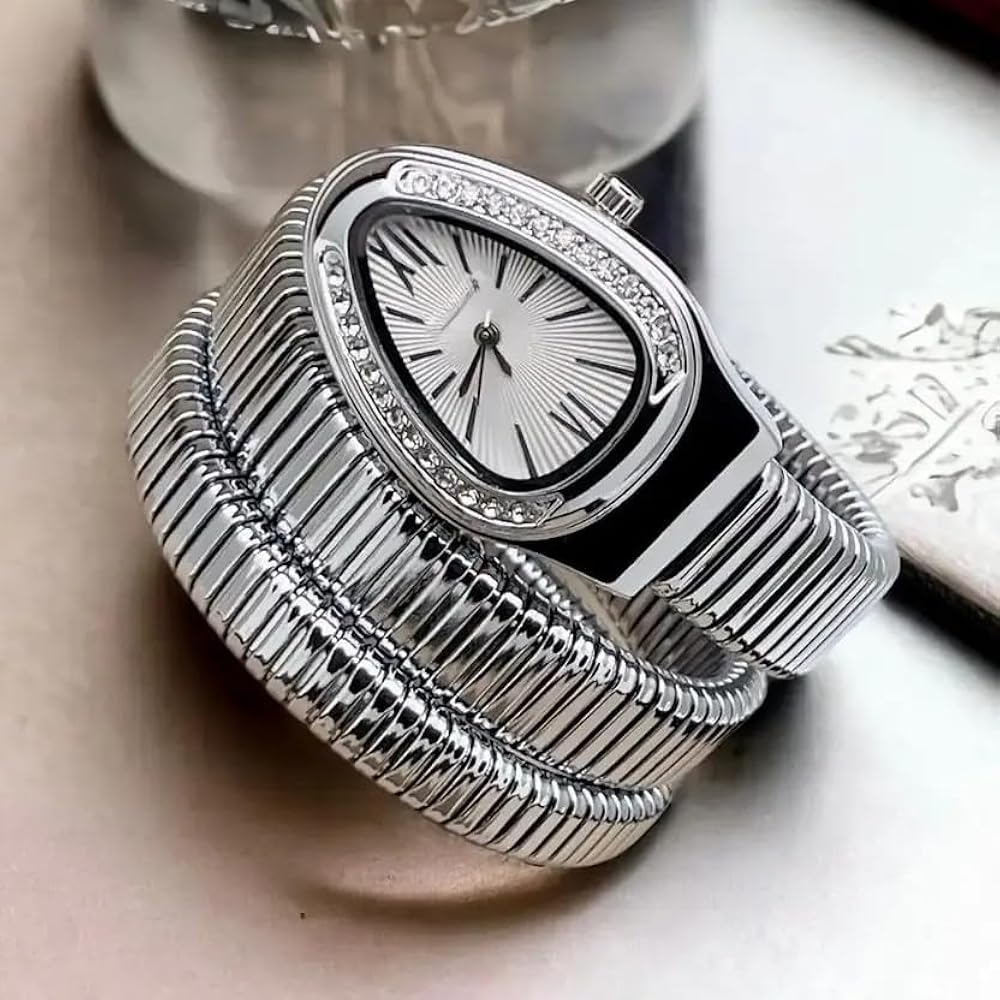 Elegant Snake Coil Bracelet Watch for Women – Silver Luxury Fashion Watch